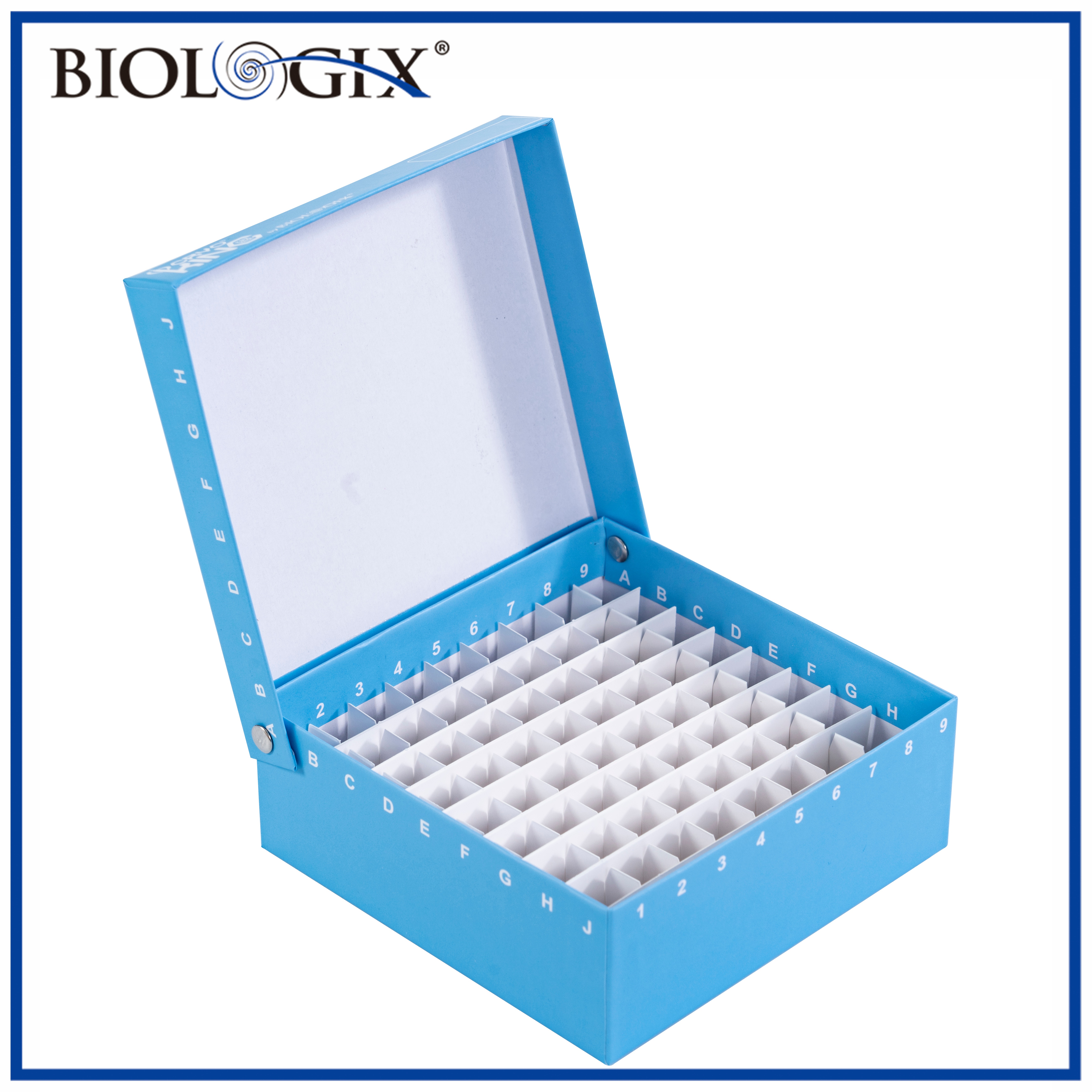 巴罗克-铆钉款冻存盒，2英寸，纸质隔断，白色/蓝色，81/100格，5个/包 , 20个/箱