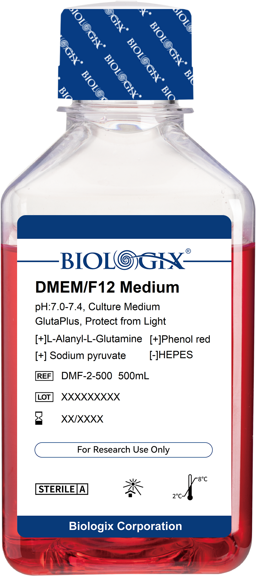巴罗克-DMEM/F12 细胞培养基，含 L- 丙氨酰 -L- 谷氨酰胺、丙酮酸钠、酚红，不含 HEPES，500 mL/瓶， 10 瓶/箱